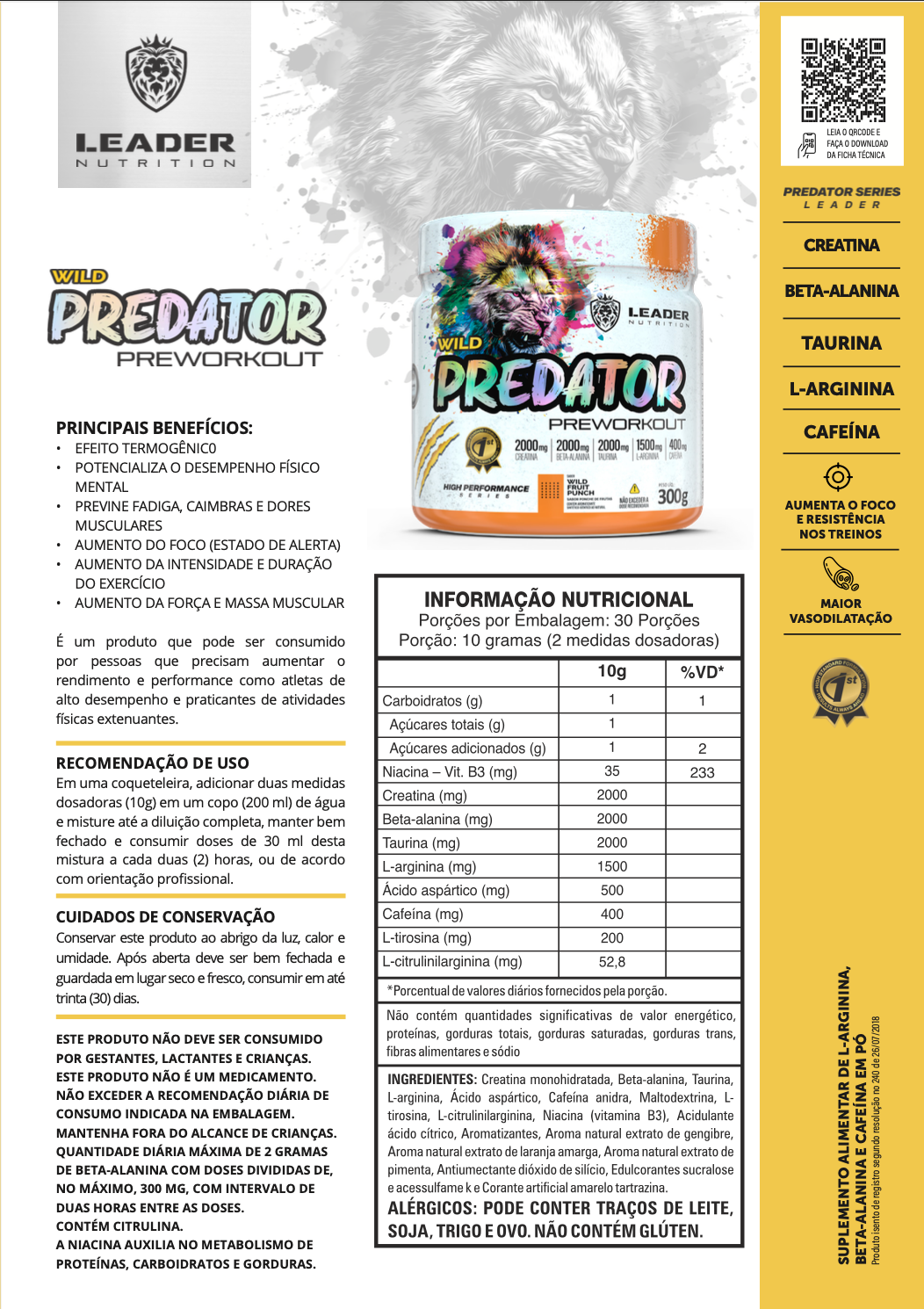 Pré-Treino Wild Predator Pre-Workout Leader Nutrition